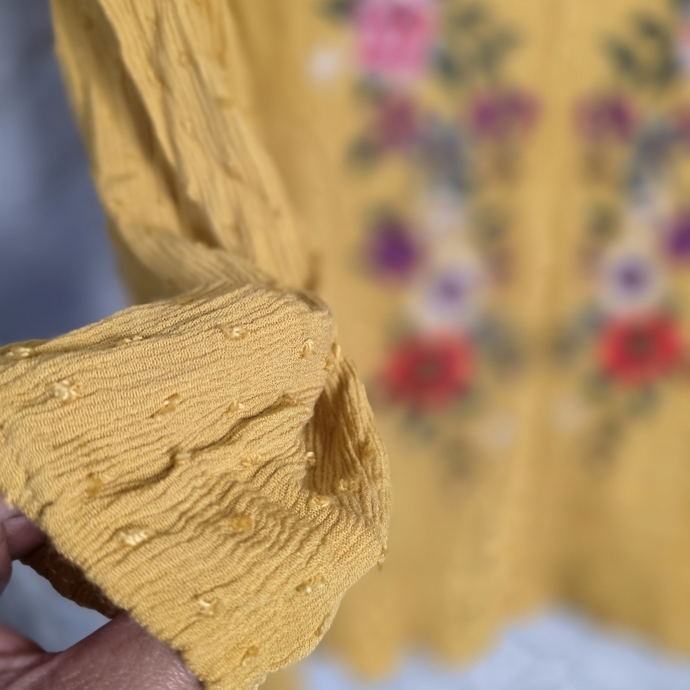 Umgee Floral Embroidered Mustard Blouse Sz M - Picture 8 of 10